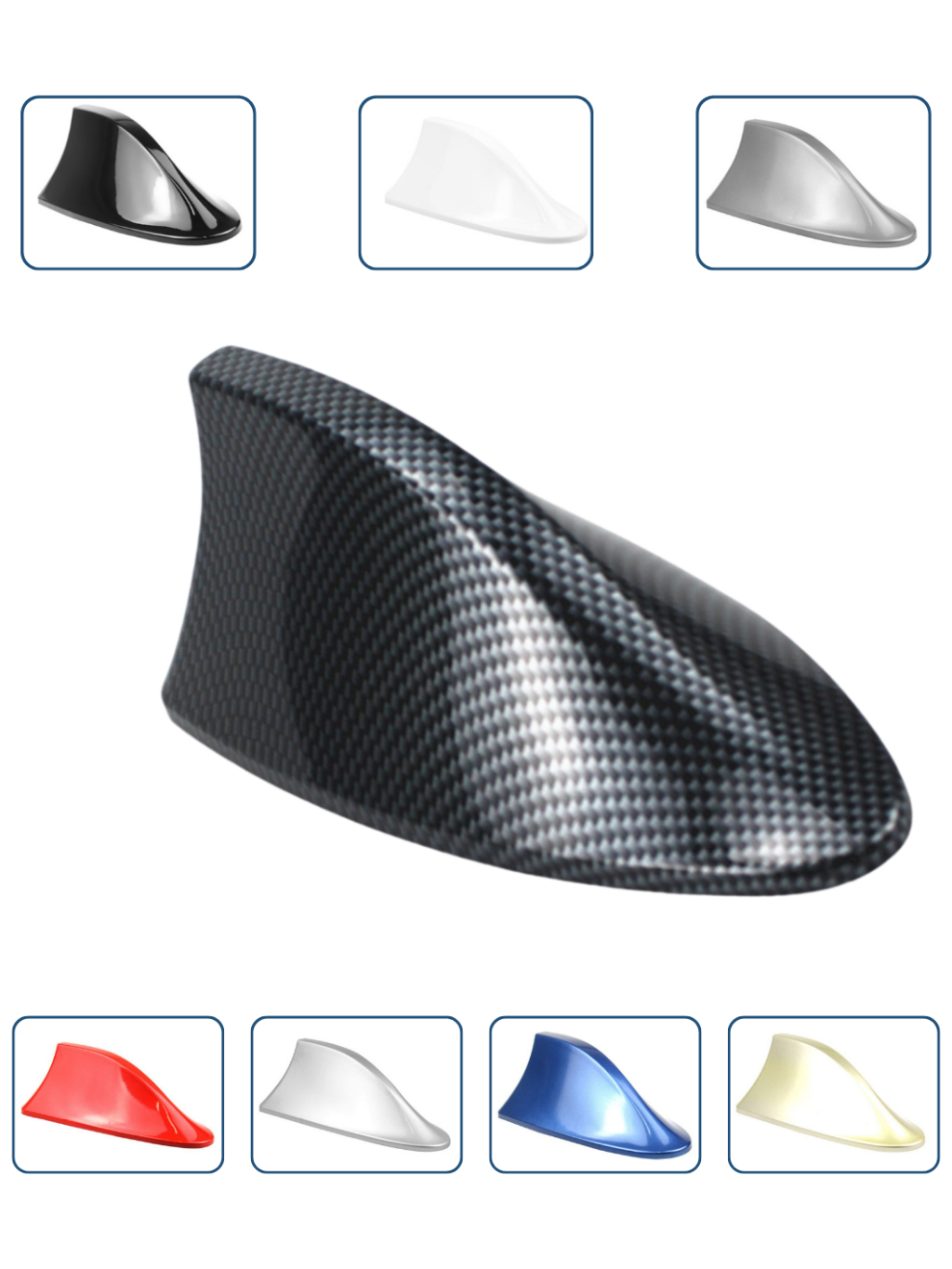 Antena Veículo Automotivo Shark Tipo Barbatana Tubarão Universal Esportiva Funcional Recepção Rádio Sinal AM FM Teto Carro Universal Cores Preto Branco Carbono Style Cinza Prata Vermelho Dourado Azul
