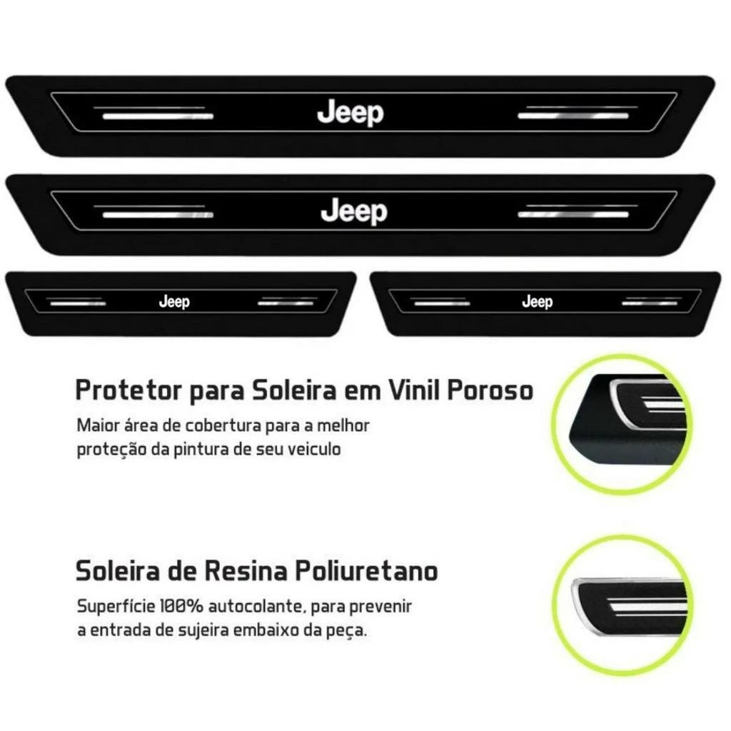 Soleira Jeep Resinada Proteção Porta Kit 4 Portas com Acabamento Premium